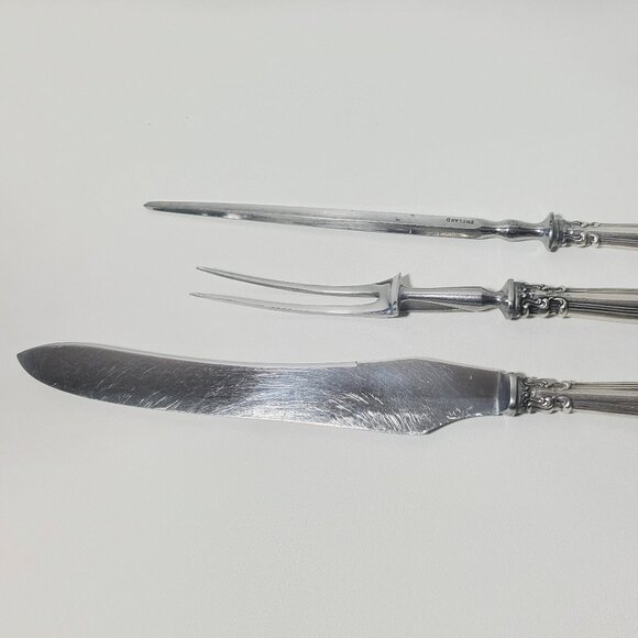BIRKS Chantilly 3 Piece Carving Set Sterling Handles c1930s-1950s - Picture 3 of 12